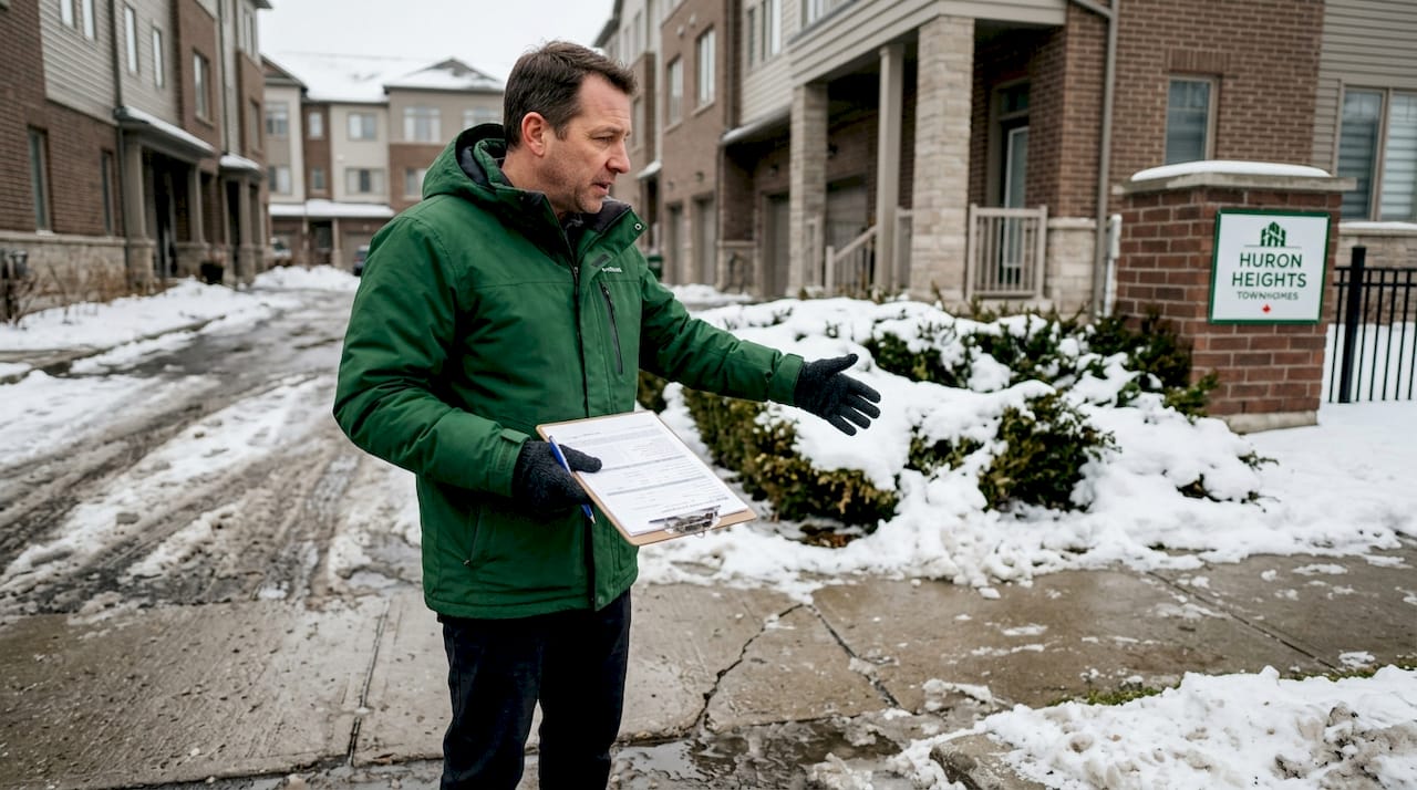 Property manager inspects winter snow damage