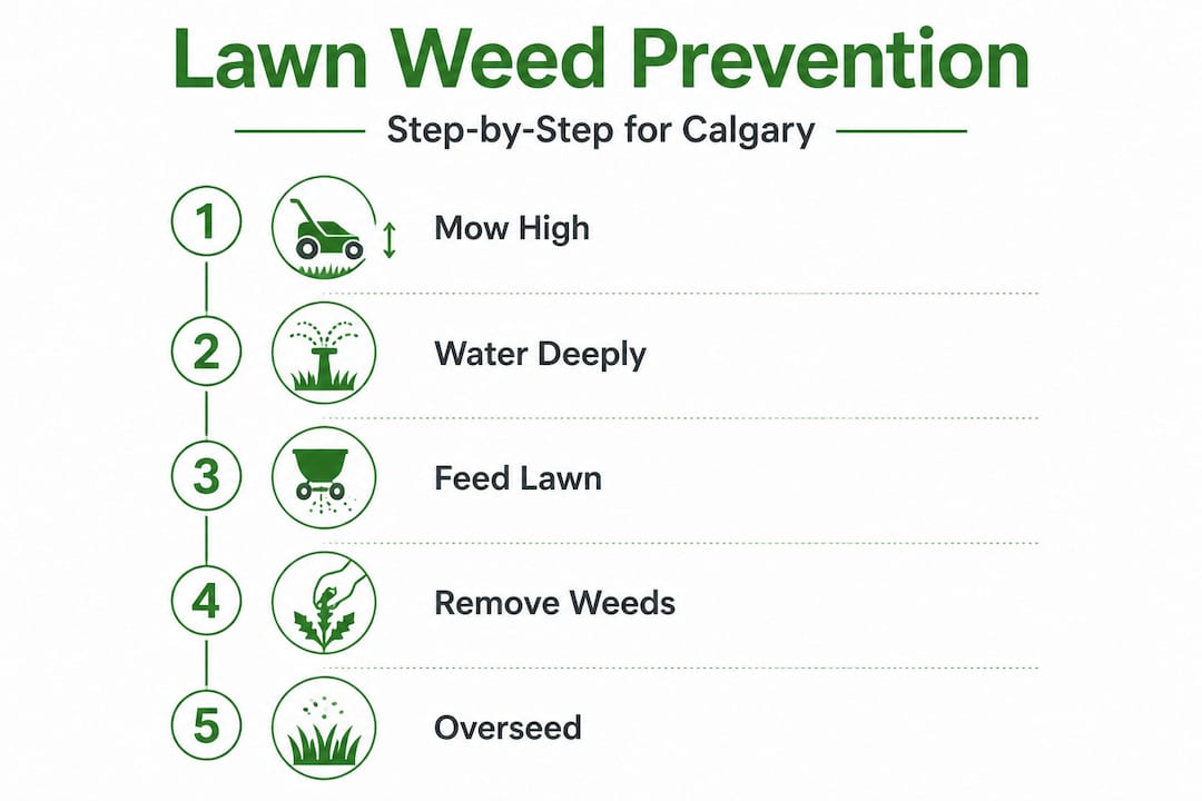 Five step infographic on lawn weed prevention