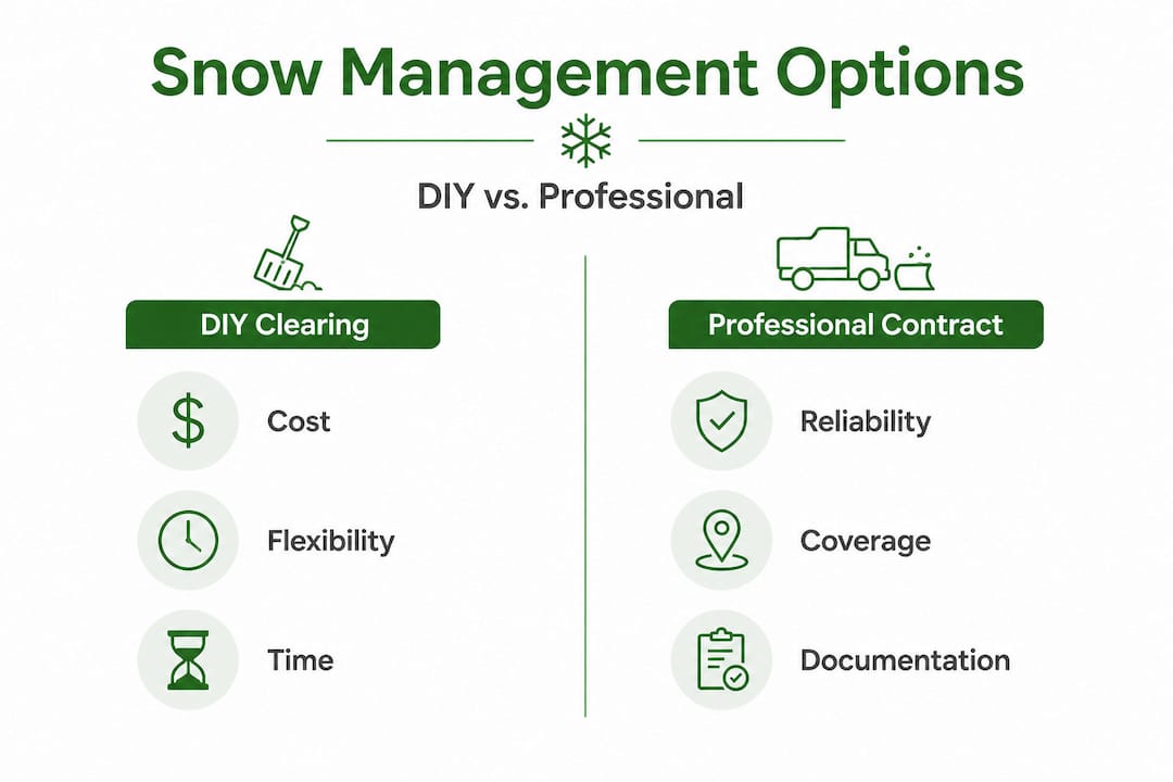 Infographic comparing DIY snow clearing vs professional contract