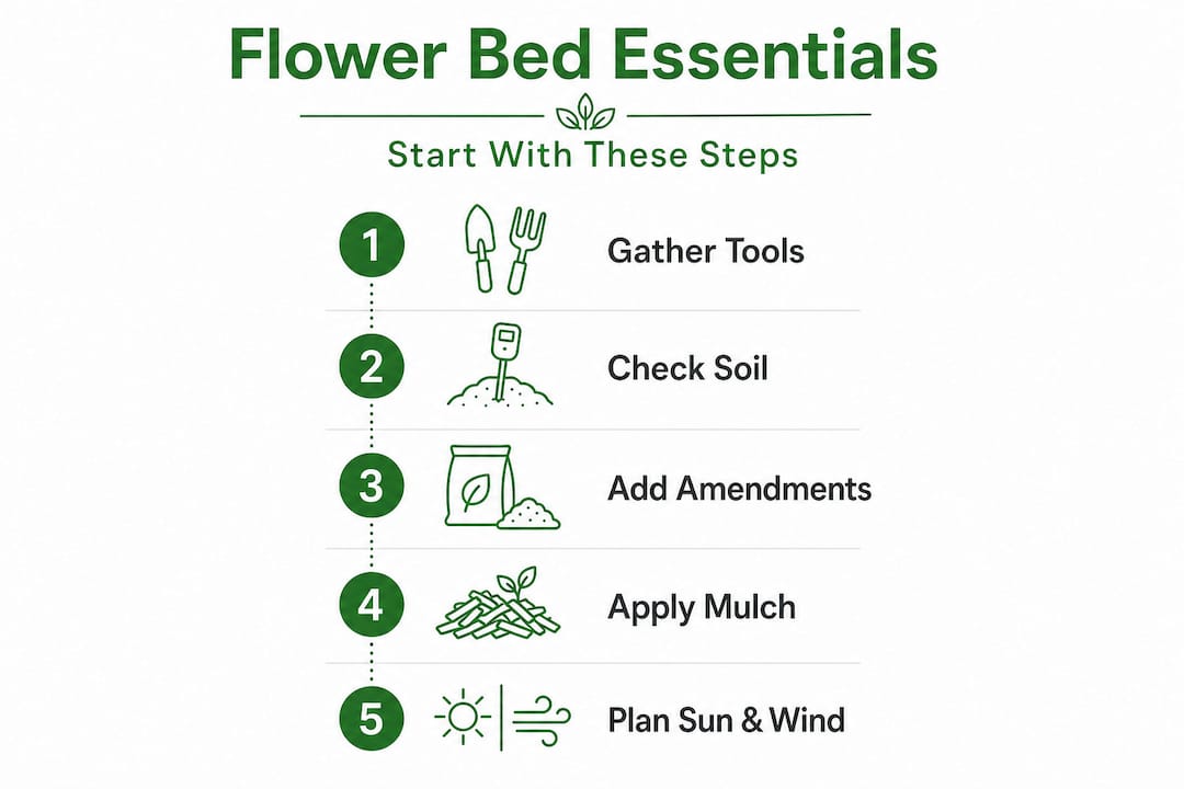 Infographic showing key steps for flower bed setup