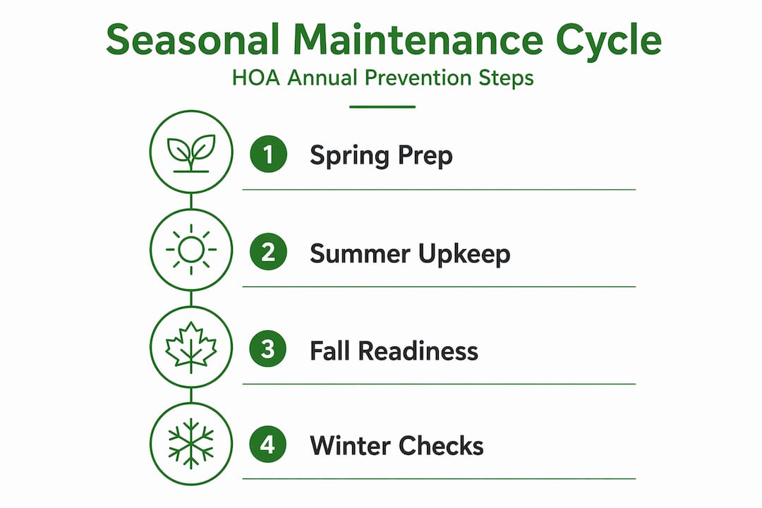 Infographic vertical flow of HOA seasonal maintenance