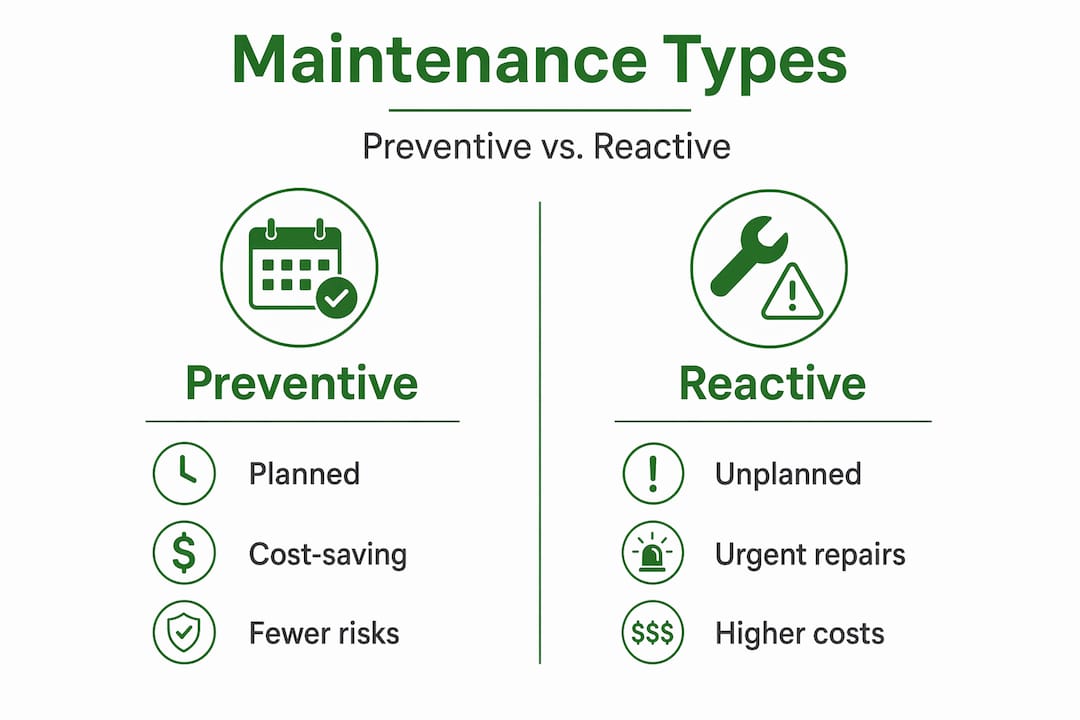 Infographic contrasting preventive and reactive maintenance