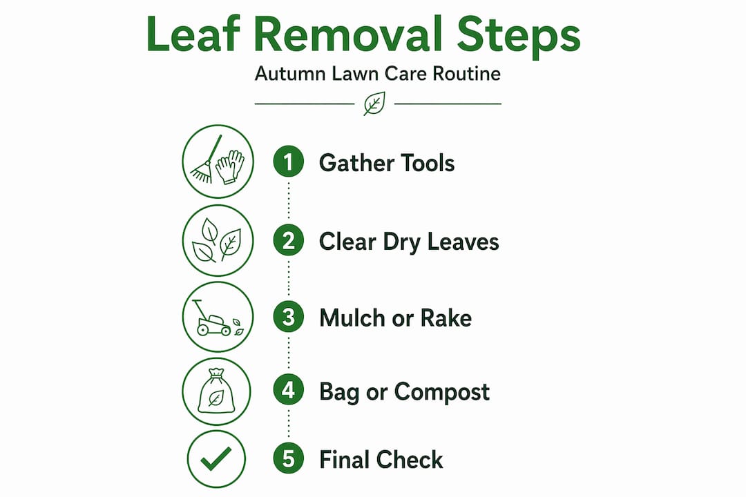 Infographic outlining fall leaf removal steps