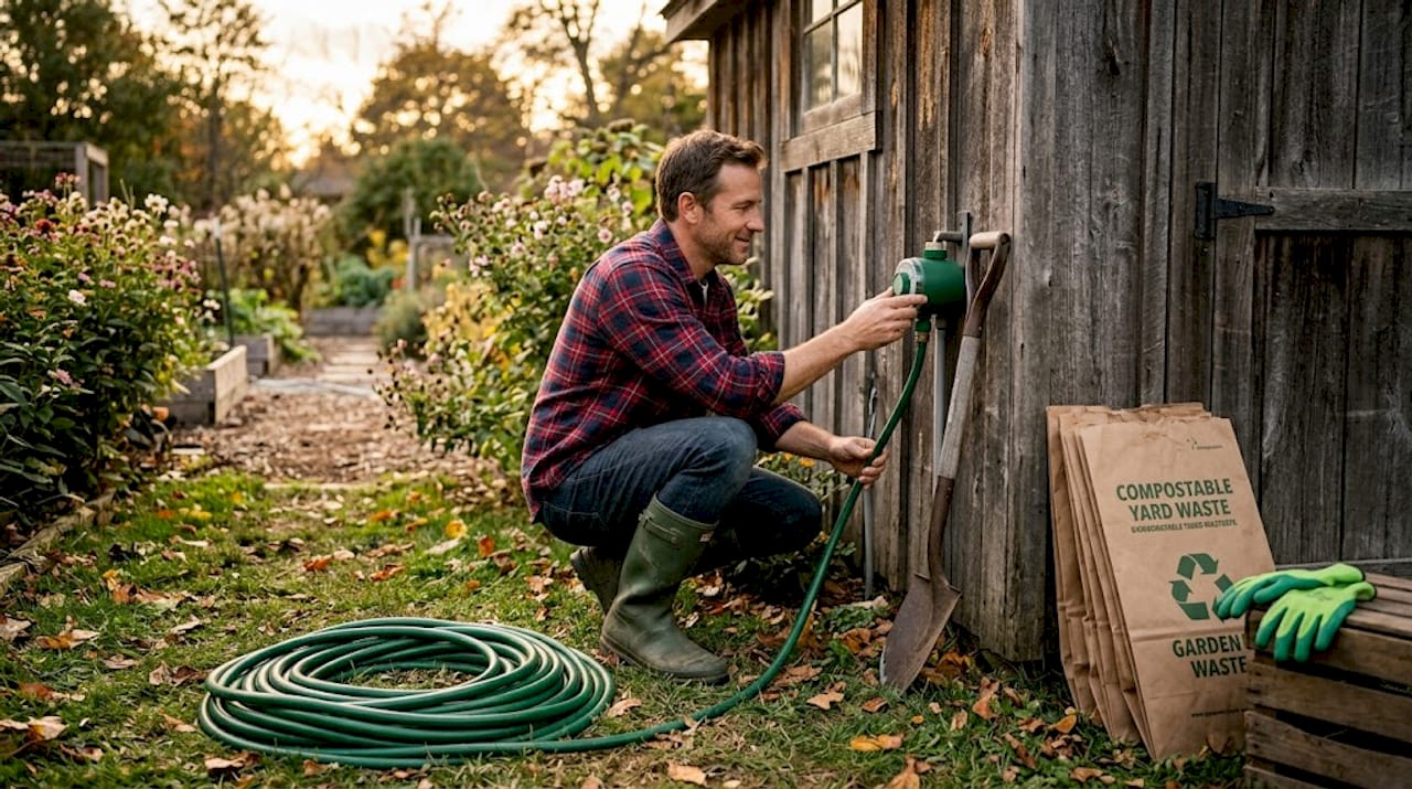 Man adjusting outdoor irrigation timer in yard