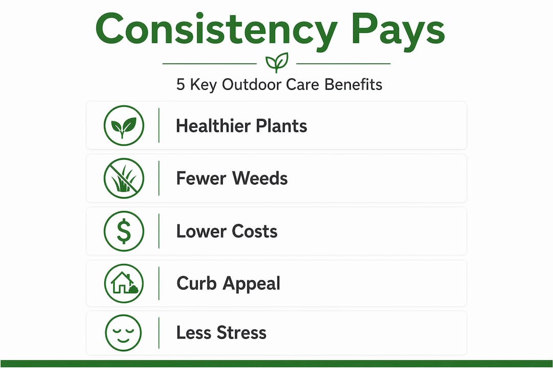 Infographic outlining consistency benefits in outdoor care
