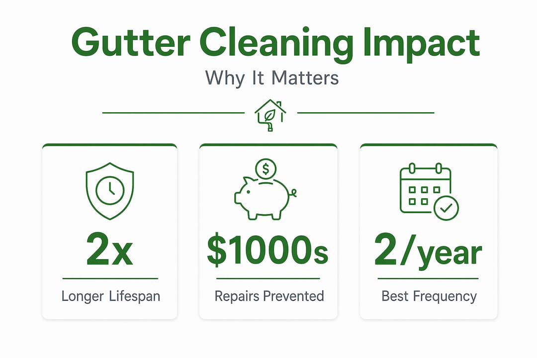 Infographic on gutter maintenance key benefits and stats