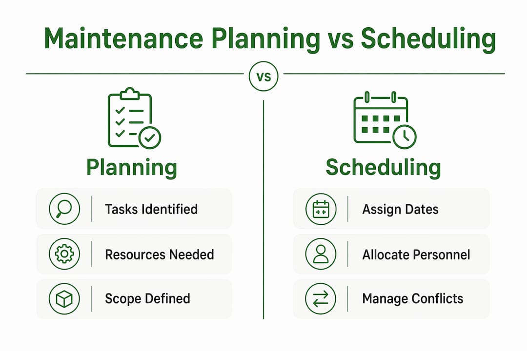 Infographic comparing maintenance planning and scheduling