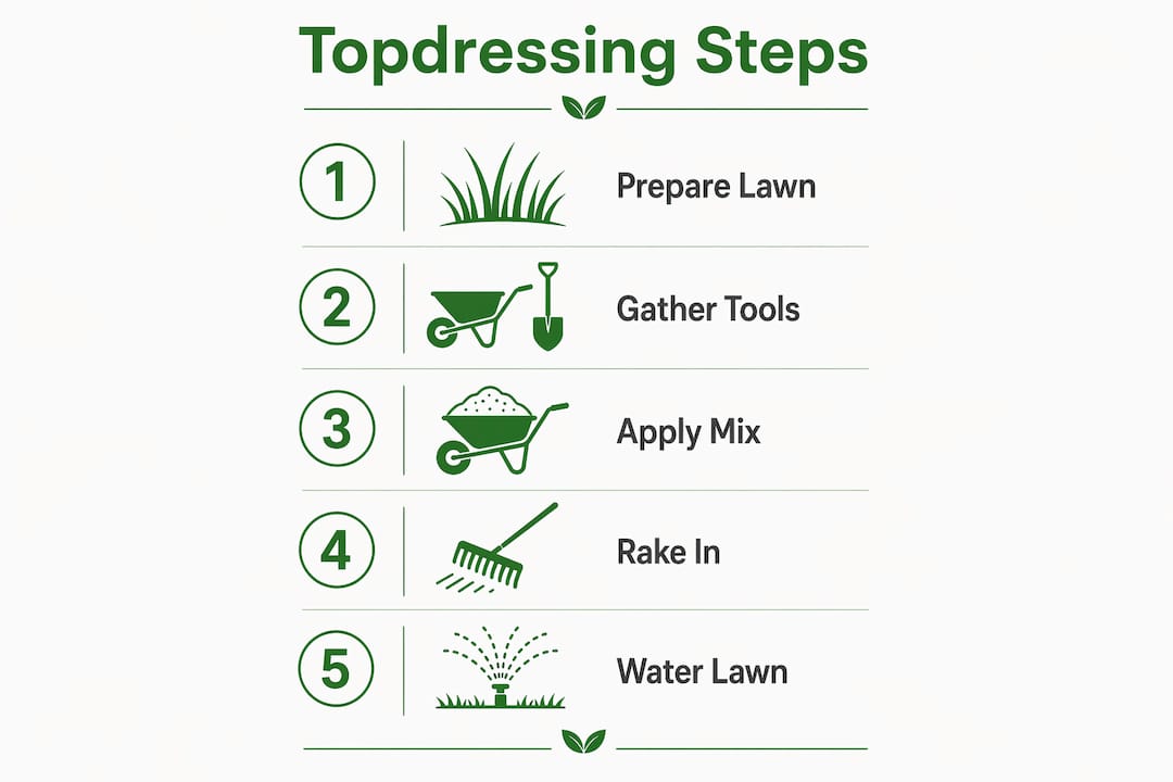 Infographic illustrating lawn topdressing steps