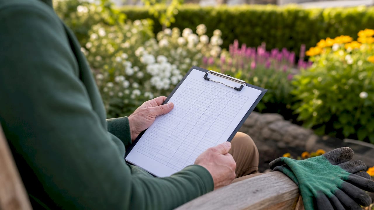 Hands holding asset inventory clipboard outdoors