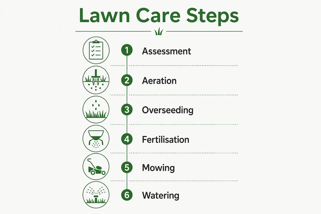 Infographic displaying lawn rejuvenation six steps