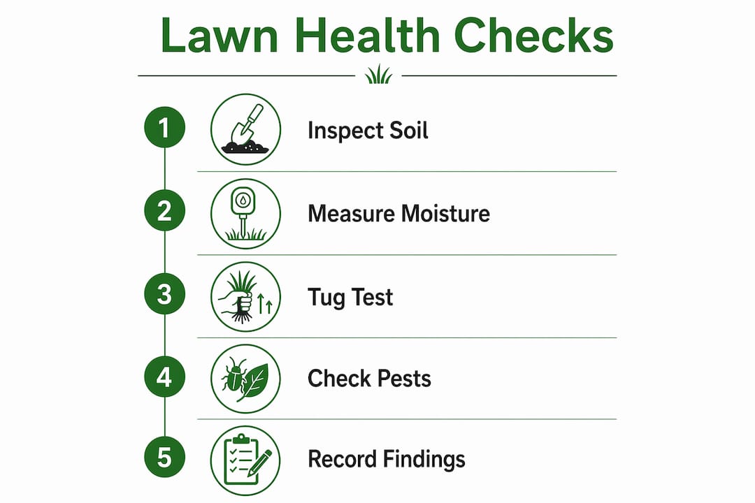 Infographic showing lawn health monitoring steps
