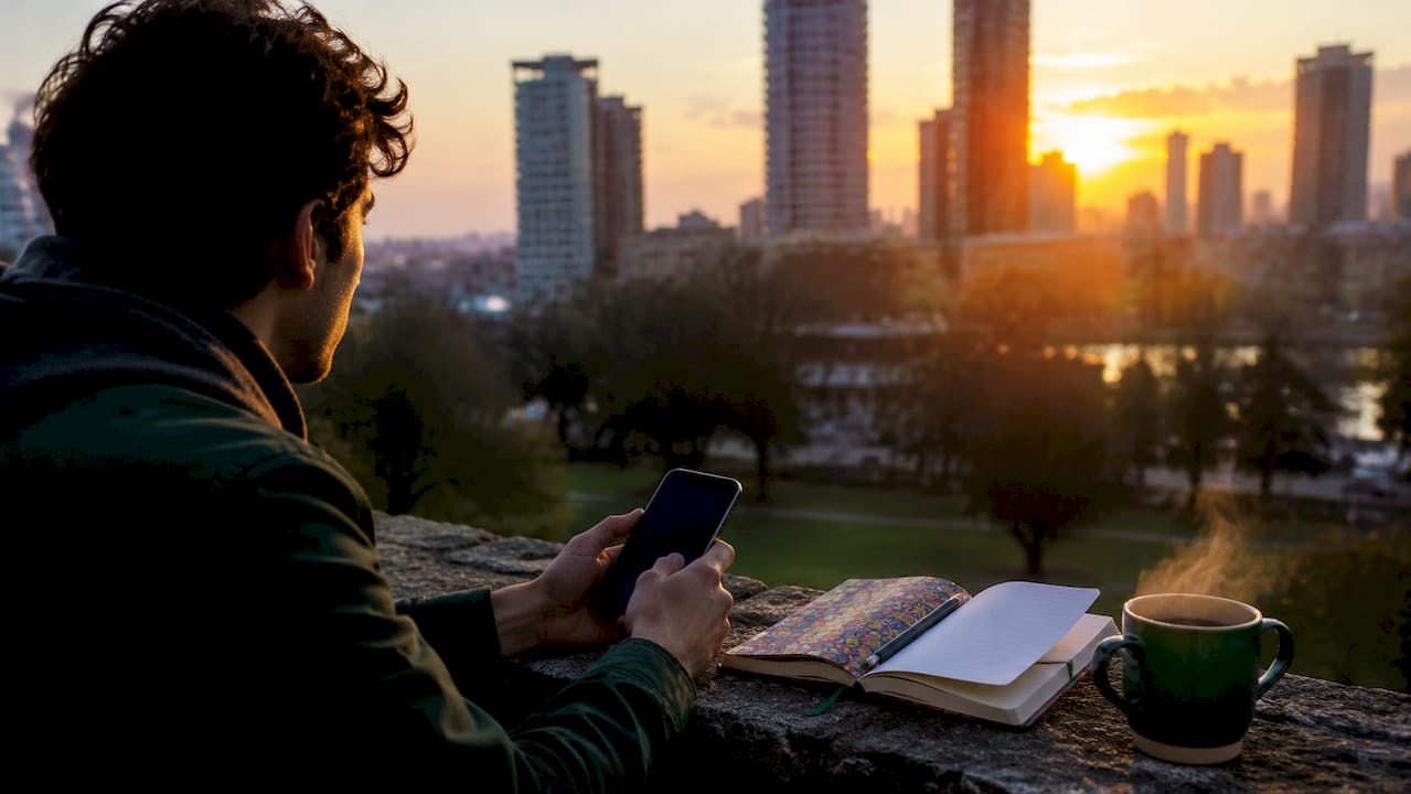 Hands with smartphone logging maintenance tasks outdoors