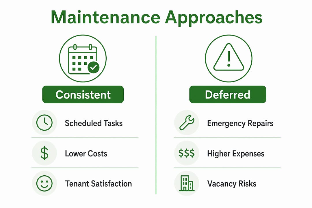 Infographic comparing consistent vs deferred maintenance benefits