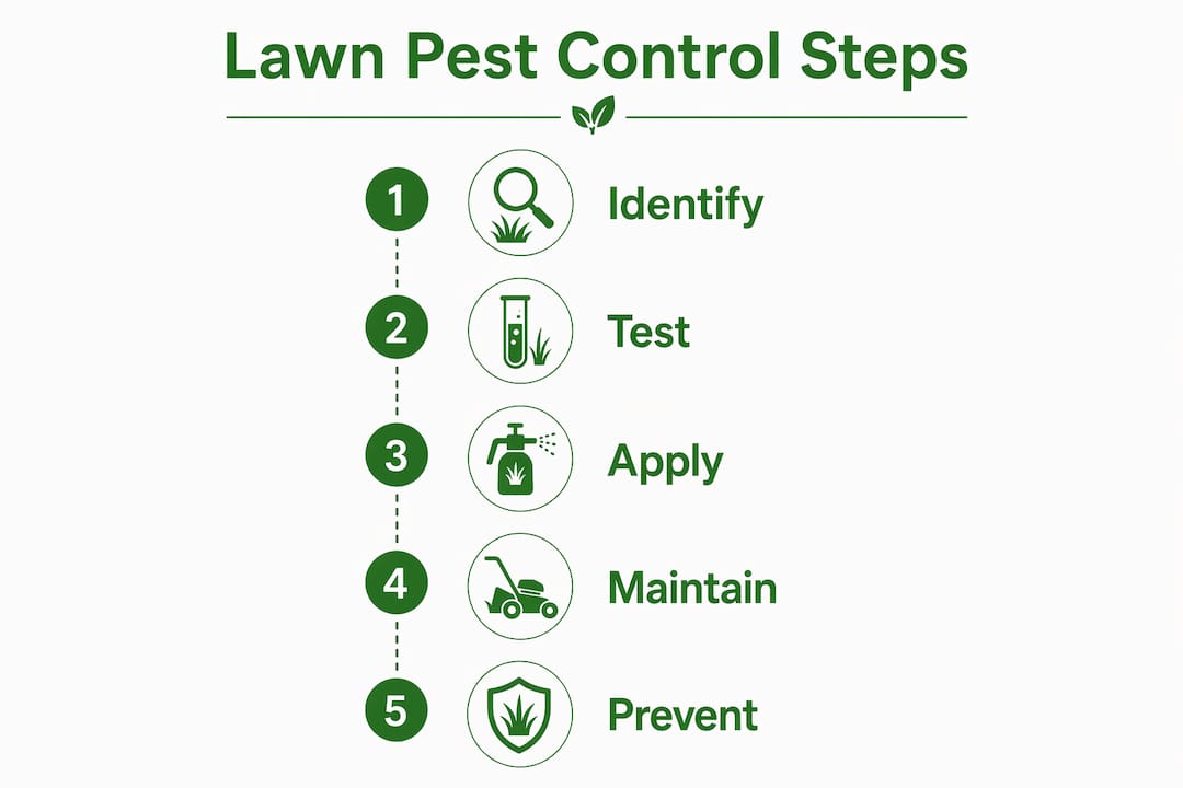 Infographic illustrating five steps for lawn pest control