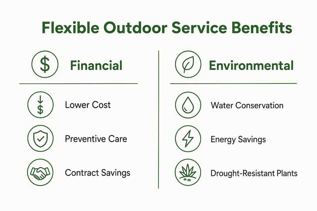 Infographic comparing financial and environmental benefits of flexible services