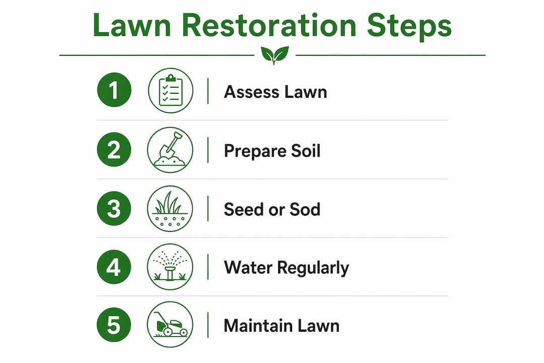 Infographic showing lawn restoration process steps