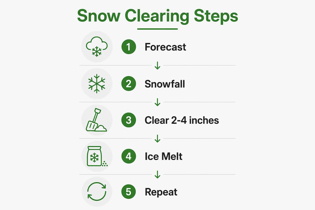Infographic with step-by-step sidewalk snow clearing process