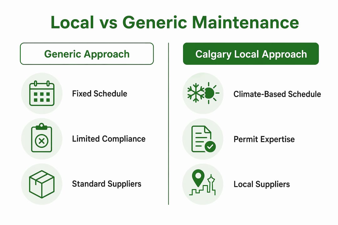 Infographic contrasting local and generic property maintenance approaches