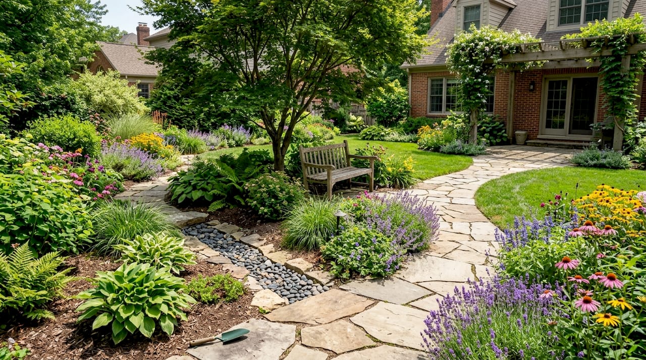 Integrated landscaping and hardscaping backyard detail