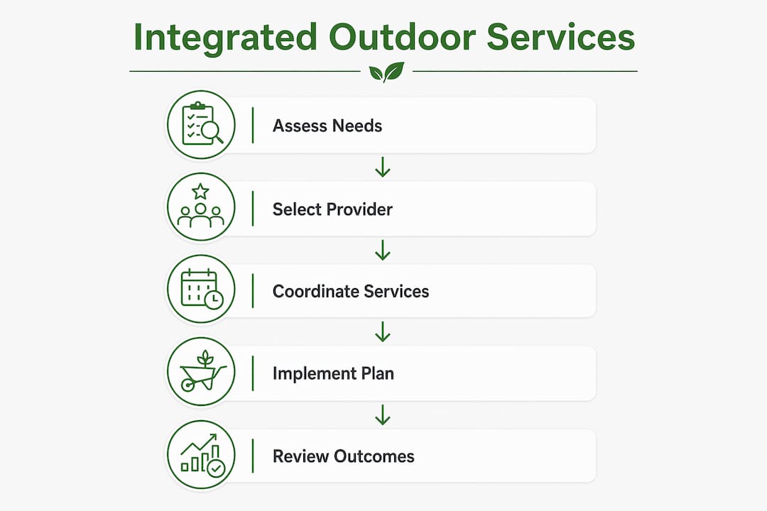 Infographic showing five-step process of integrated outdoor services