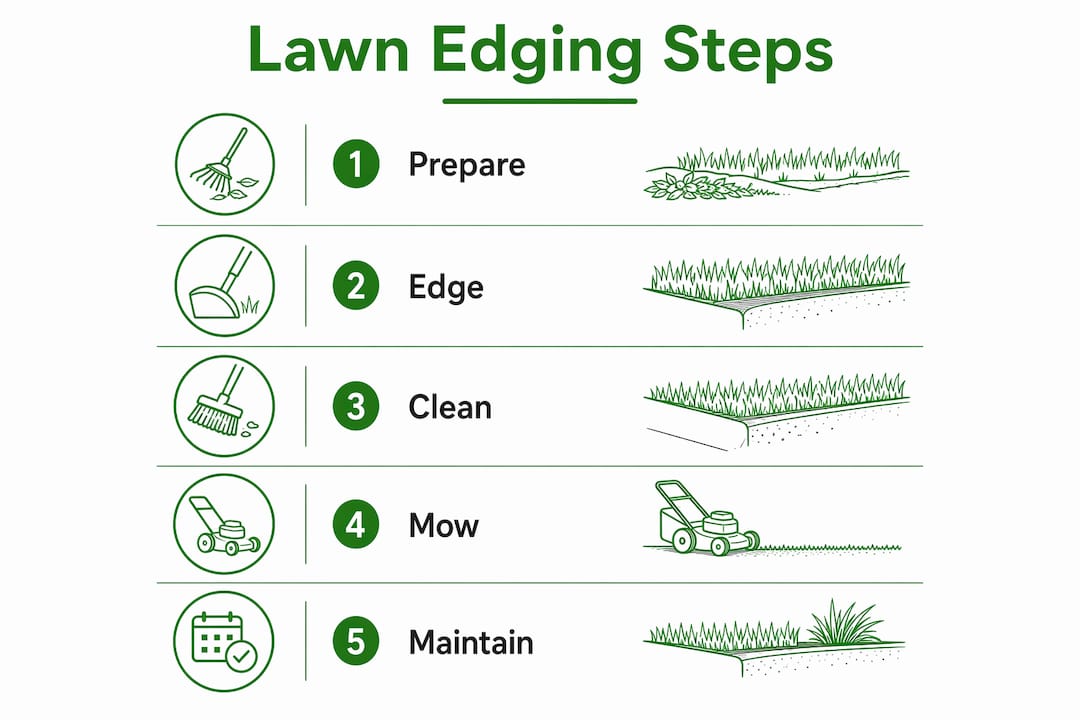 Infographic showing step-by-step lawn edging process
