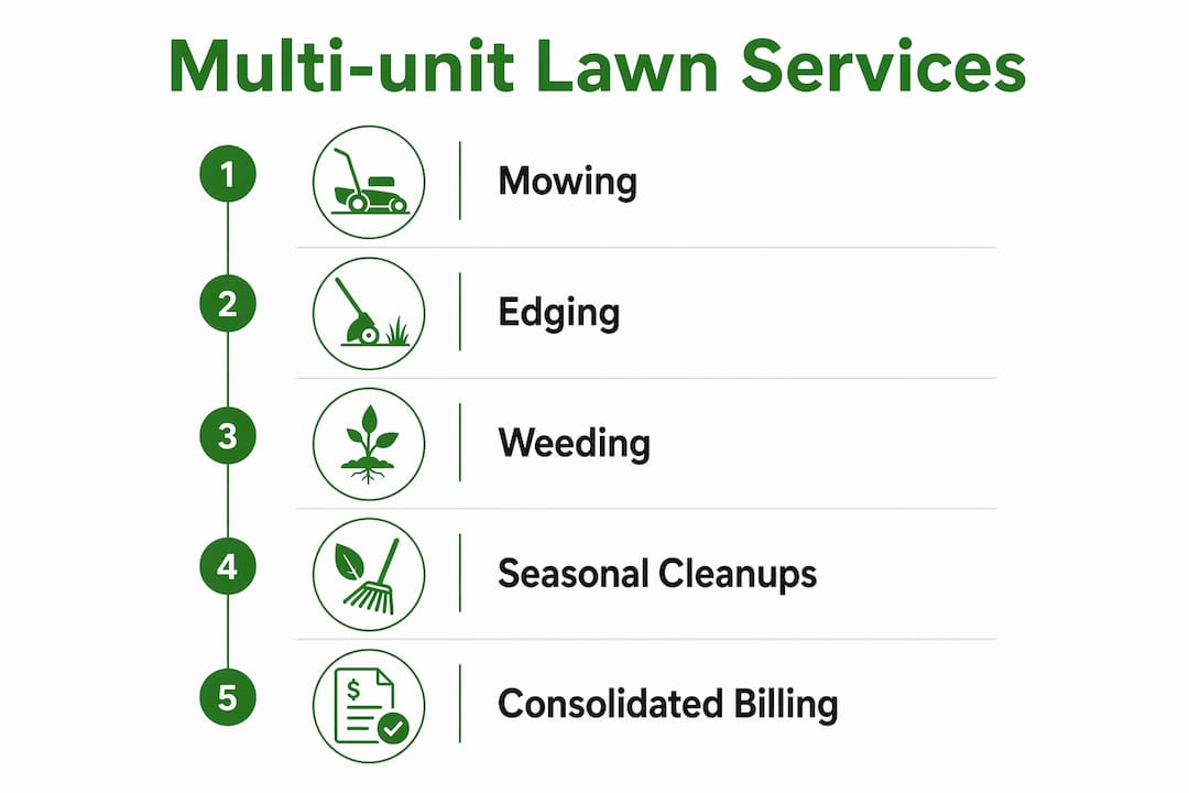 Infographic showing multi-unit lawn service process steps