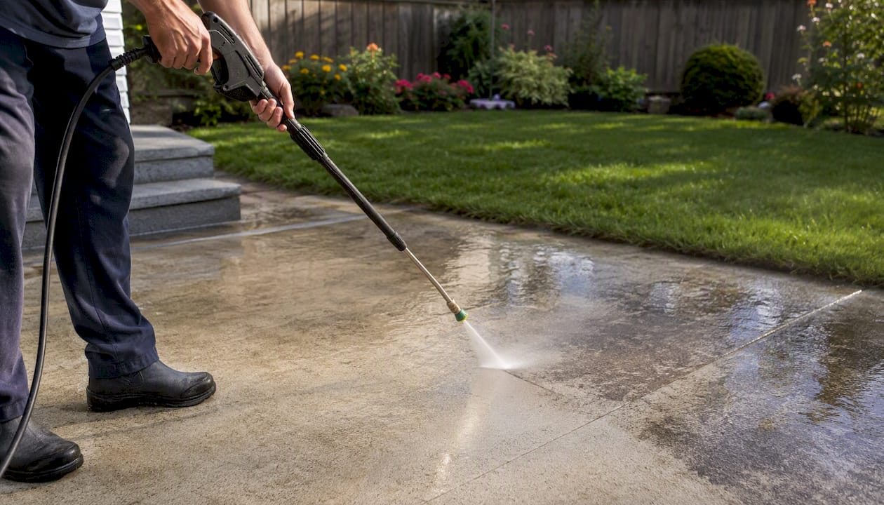 Using pressure washer on concrete driveway