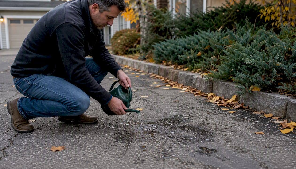 Water poured on driveway showing water beading