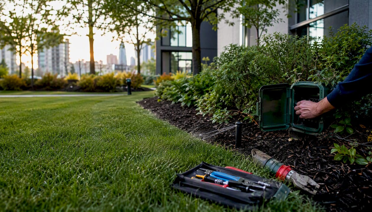 Lawn and garden bed maintenance with irrigation