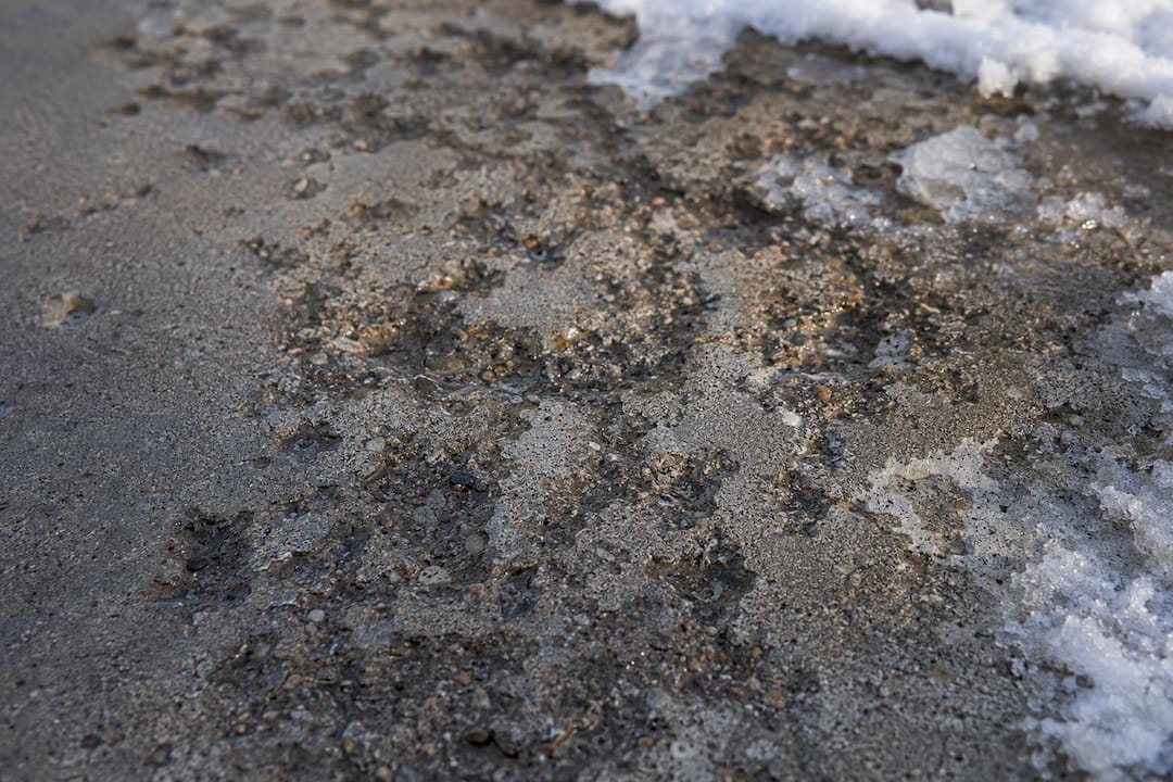 Close-up of concrete pores with moisture