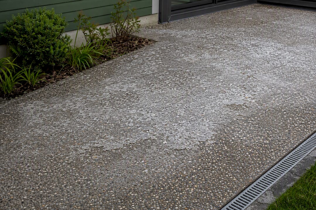 White and peeling exposed aggregate sealer