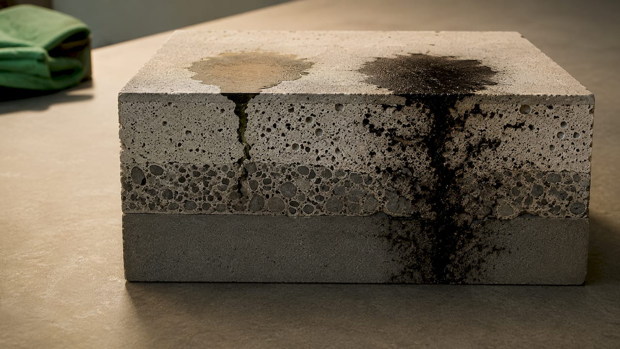Illustration showing oil sinking into concrete pores