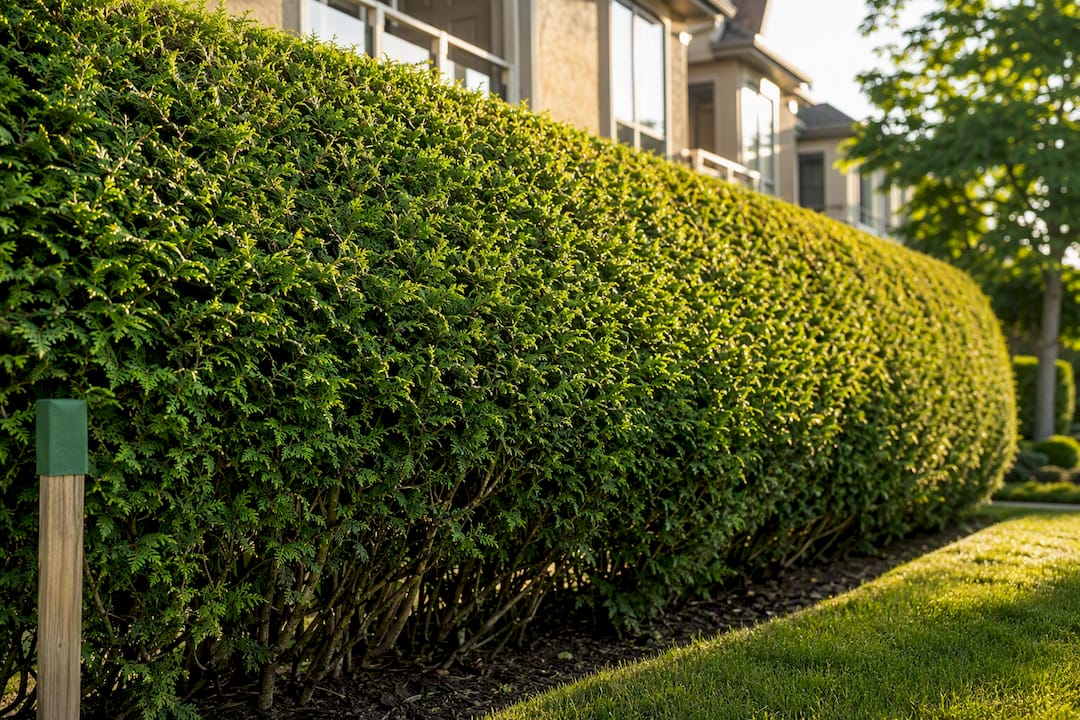 Tapered hedge receiving sunlight at its base