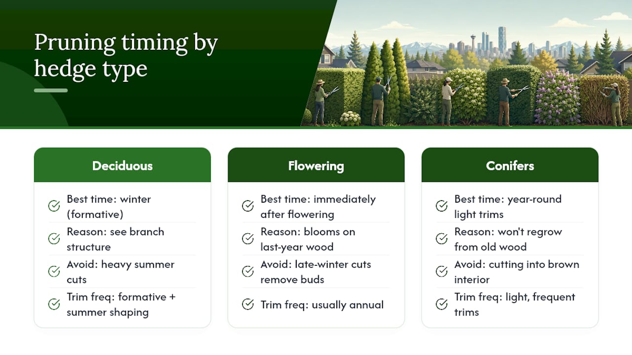 Does the right time to prune change by hedge type? — overview diagram