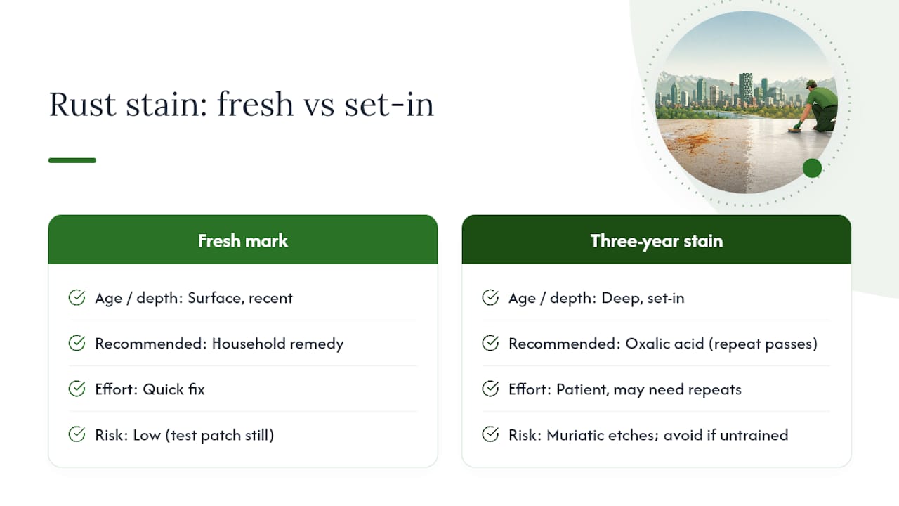 Comparison of fresh and deep rust stains