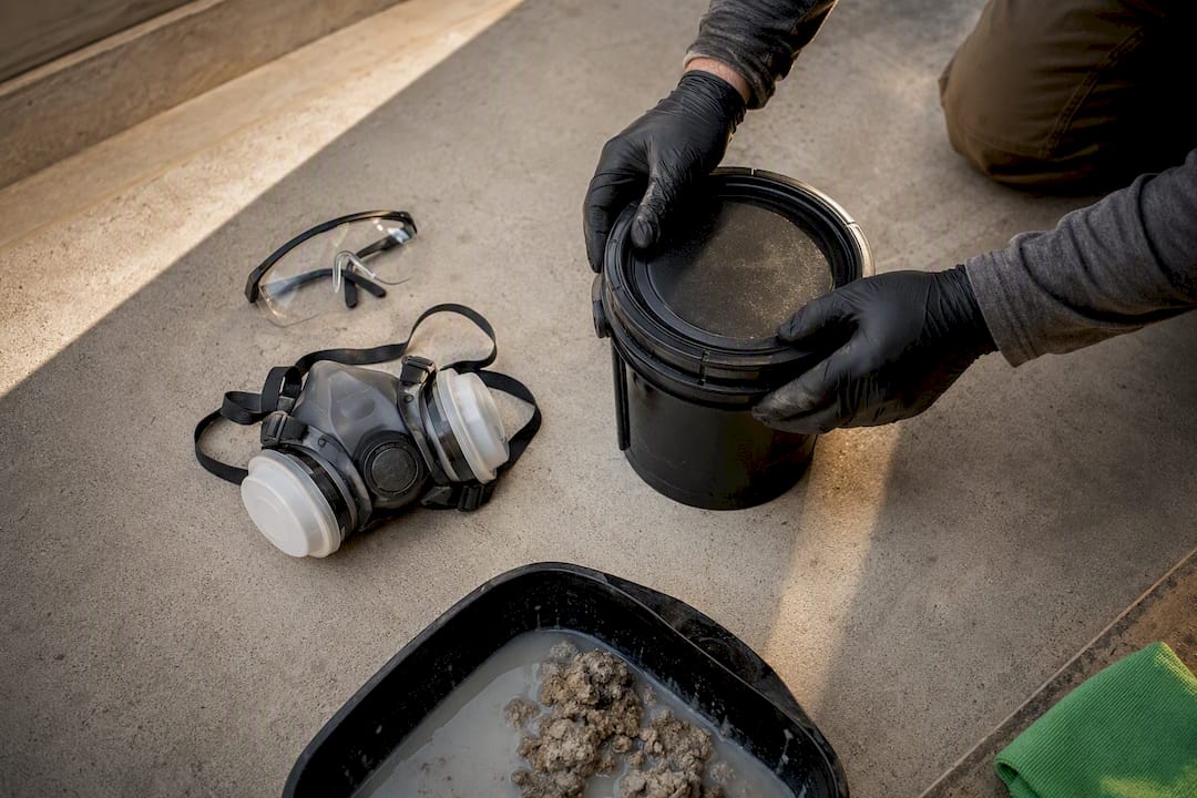 Safety gear and contained concrete stripper residue
