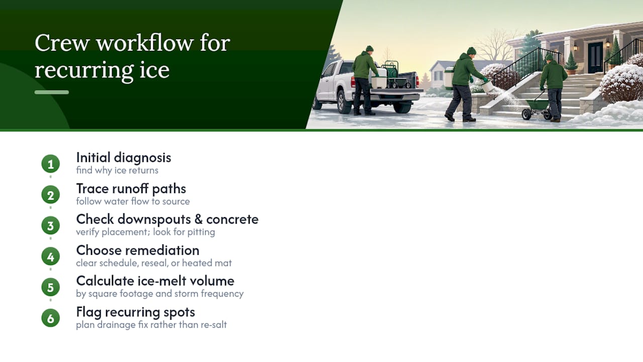 How does a property maintenance crew handle recurring ice? — overview diagram
