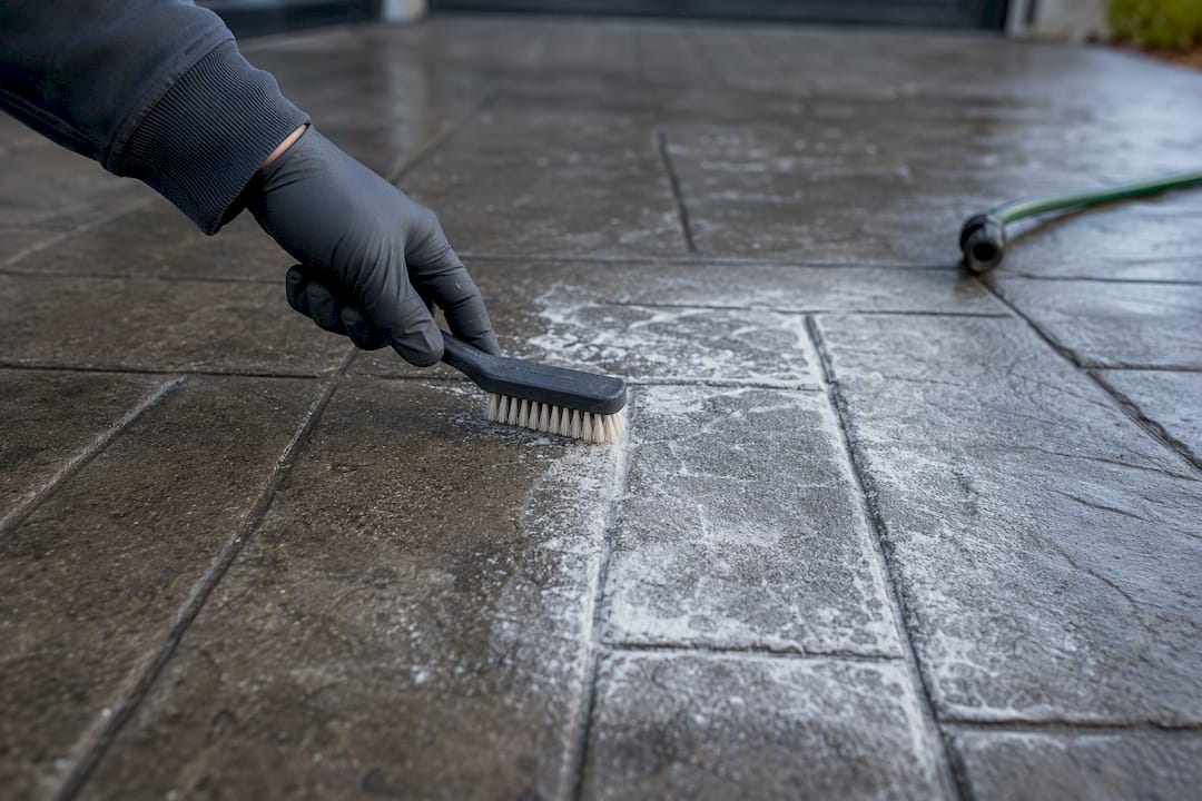 Removing white efflorescence from stamped concrete