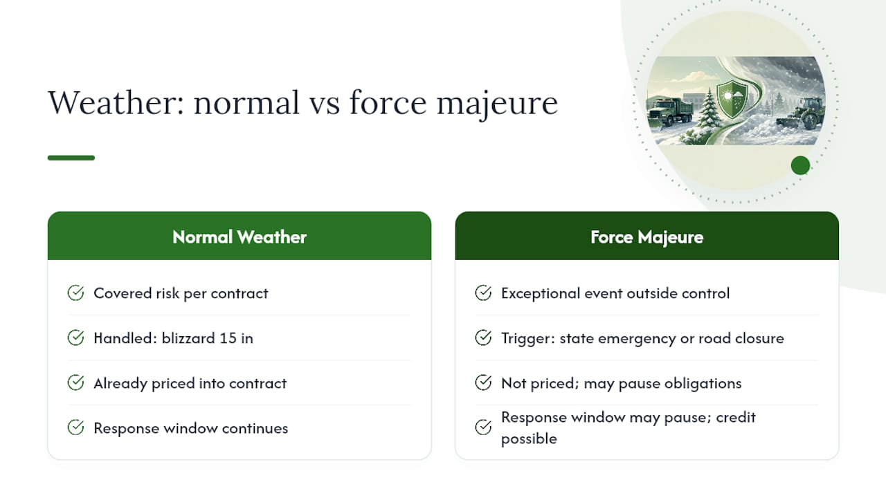 How do force majeure clauses handle extreme weather? — overview diagram