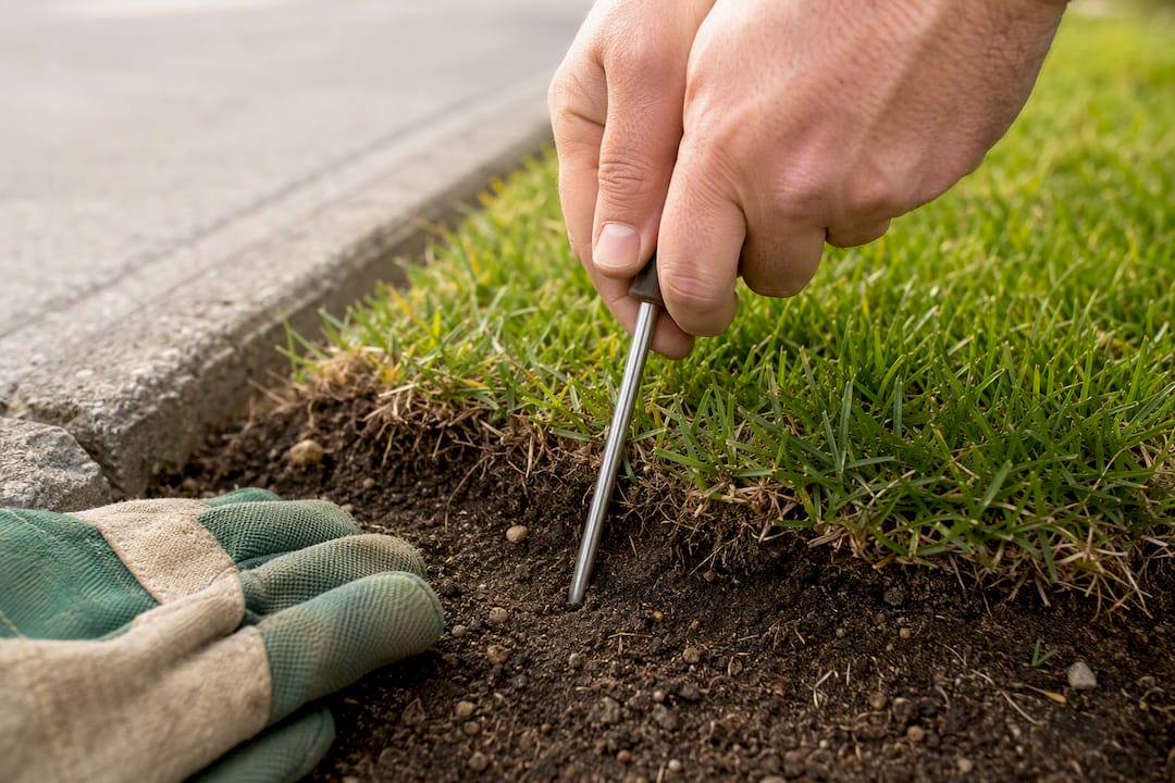 Screwdriver testing compacted lawn soil