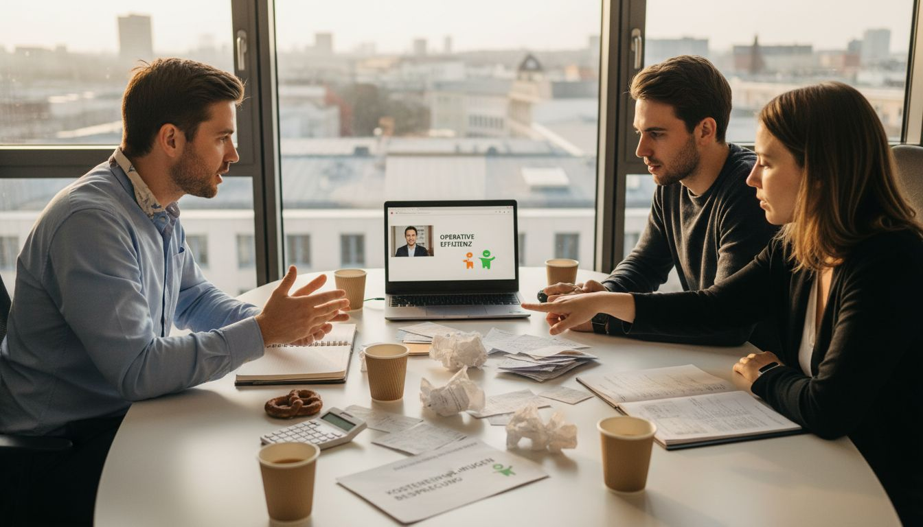 Mitarbeiter tauschen sich darüber aus, wie virtuelle Events helfen können, Kosten zu sparen.