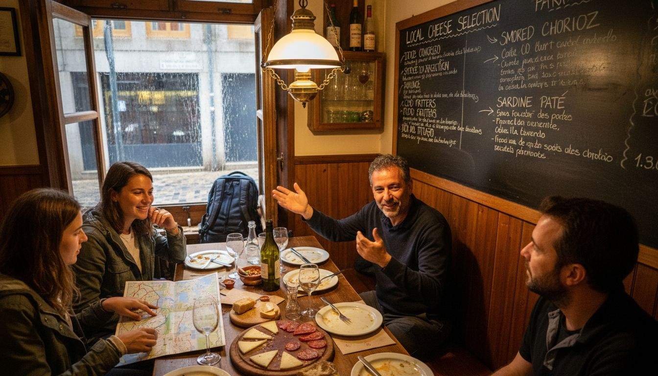 Tourists enjoy Porto food tasting in tavern