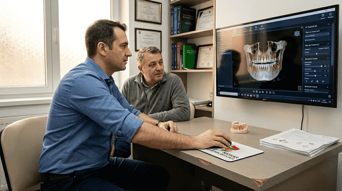 Tehnologia digitală în stomatologie: tratamente moderne 2026 2 Medicul stomatolog folosește tehnologia digitală pentru a planifica implanturile dentare cu precizie.