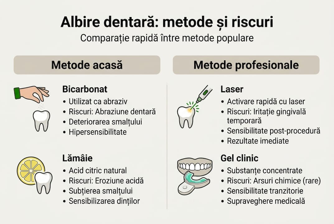 Riscurile albiri dentare: Soluții sigure pentru zâmbet sănătos 1 Infografic: Cum alegi cea mai potrivită metodă de albire a dinților