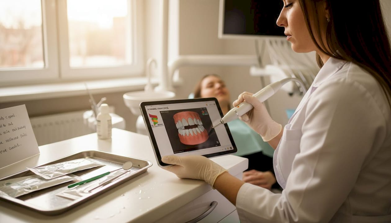 Asistentul realizează o scanare dentară 3D cu ajutorul unui scanner modern.