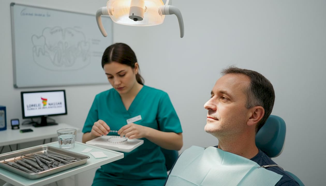 Adult care se pregătește să poarte aparat dentar