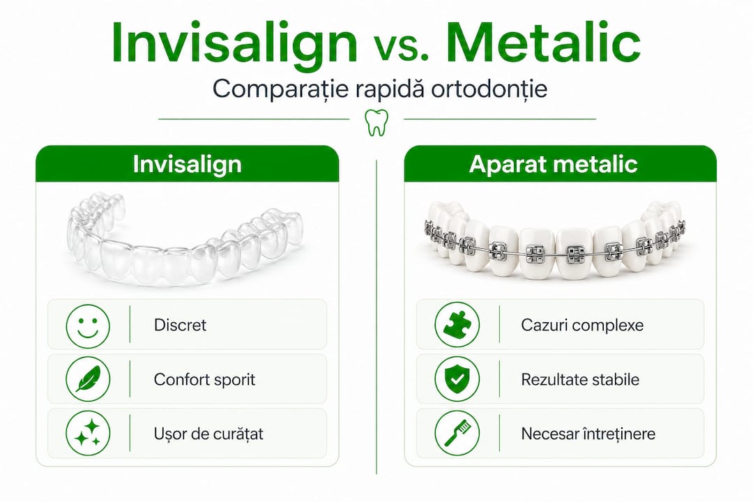 Infografic: diferențele dintre Invisalign și aparatul dentar clasic