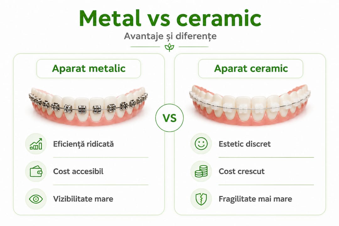 Infografic: diferențe și asemănări între aparatul dentar metalic și cel ceramic