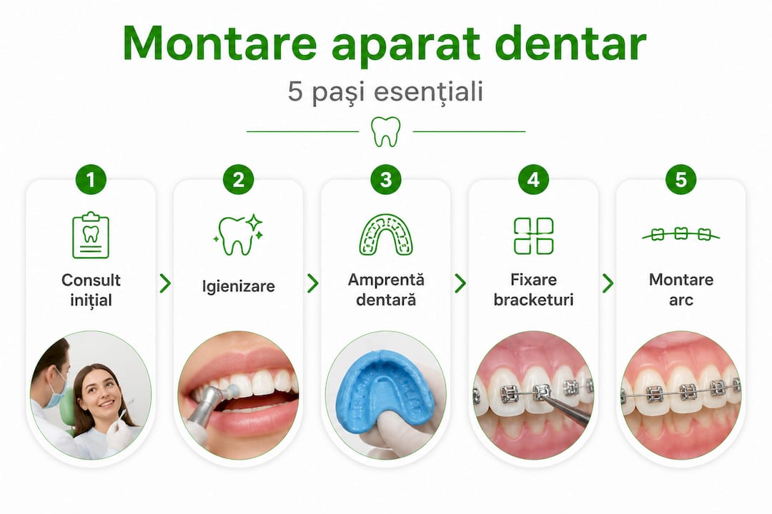 Infografic: cum se montează aparatul dentar, pas cu pas