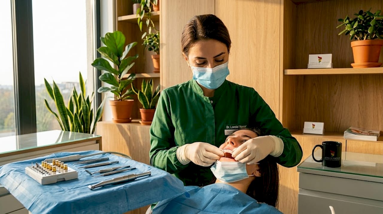 Inovații digitale în stomatologie: precizie și eficiență reală 2 Medicul chirurg fixează ghidul chirurgical pe arcadă, pregătind astfel zona pentru intervenție.
